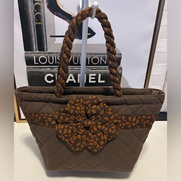 Naraya Brown flower quilted tote zipper shoulder bag New - Picture 2 of 8